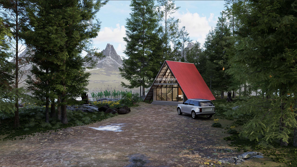 Sloped Roof Cottage in the Woods