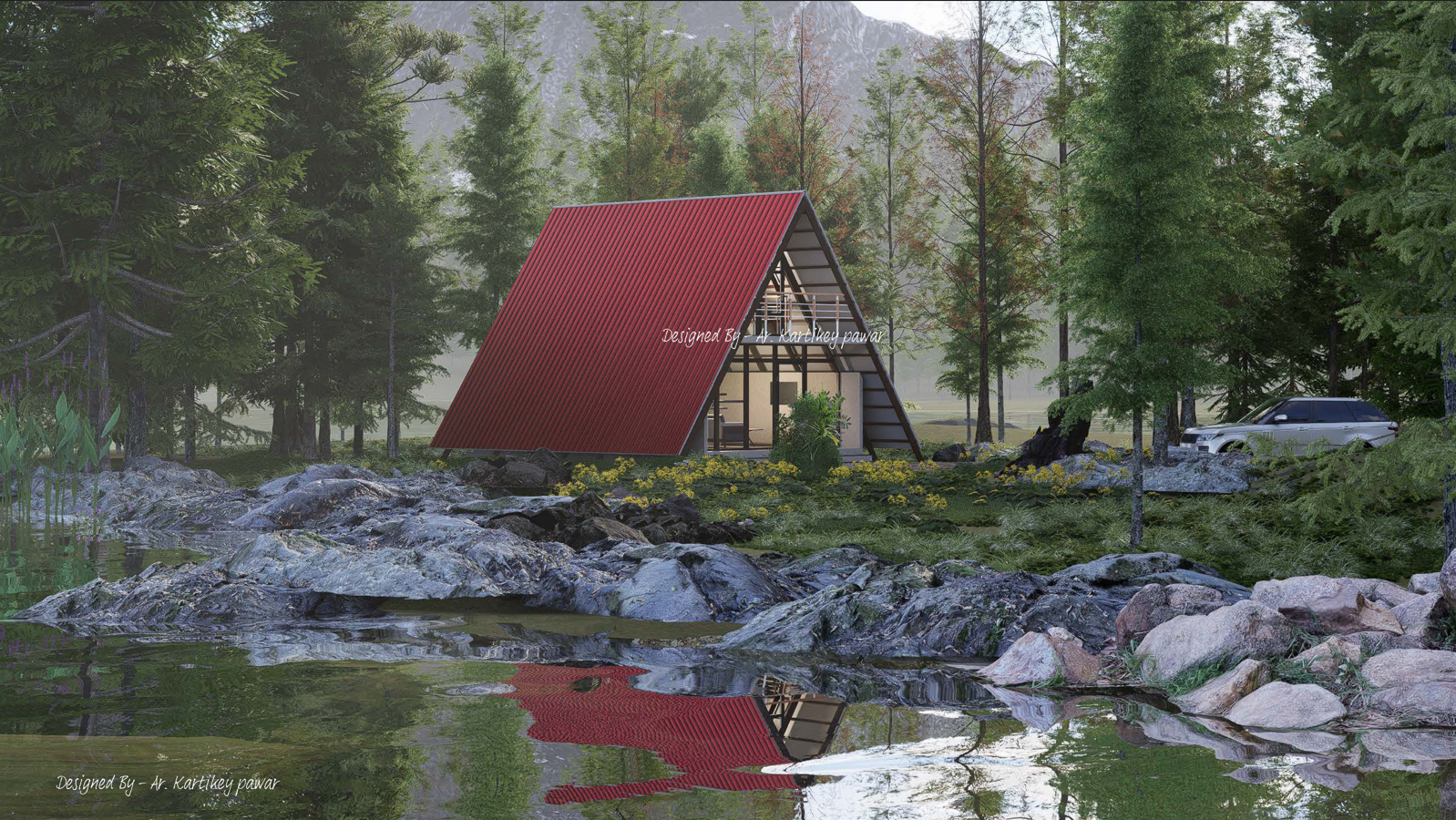 Sloped Roof Cottage in the Woods